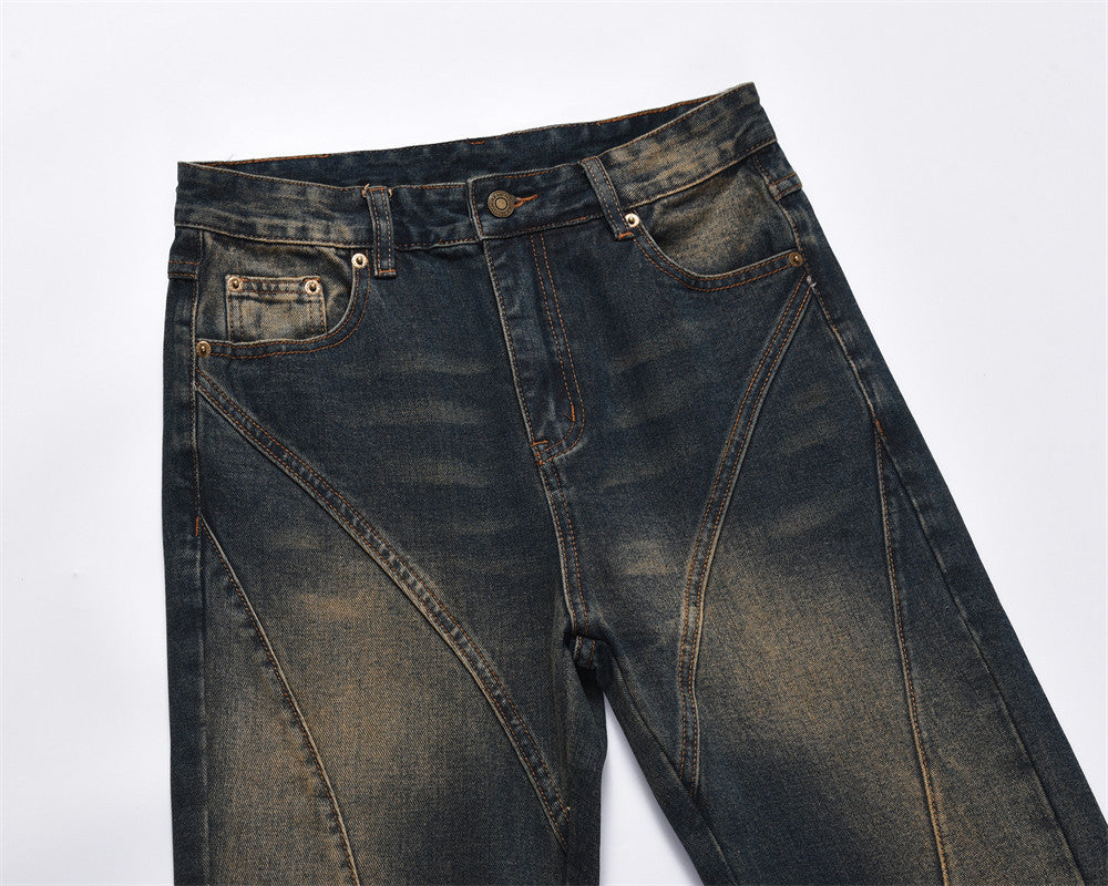 Inkjet Denim Straight-leg Trousers Men