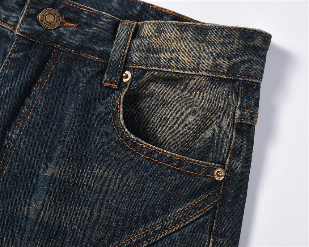 Inkjet Denim Straight-leg Trousers Men